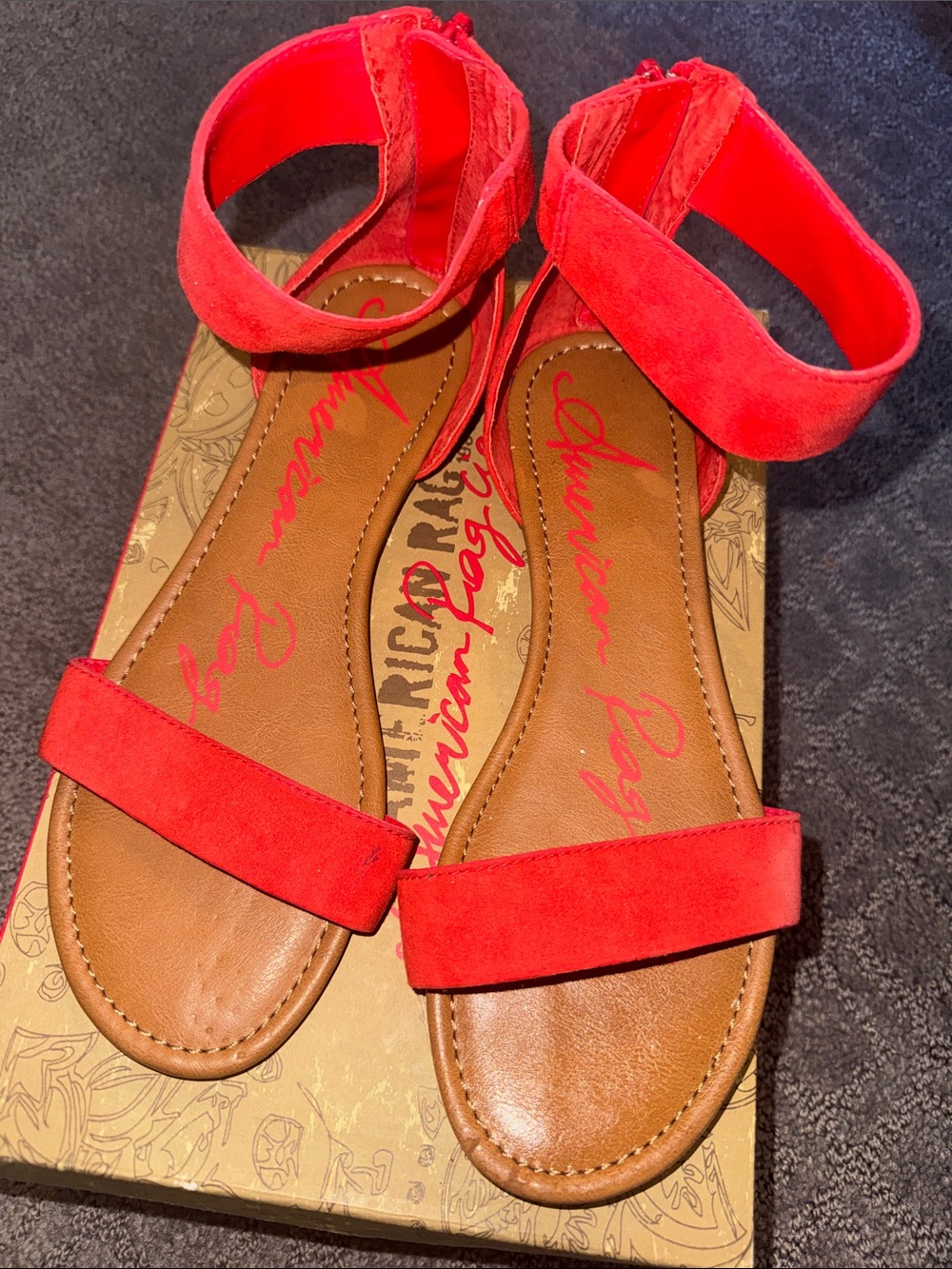 American Rag Bright Red Ankle-Strap Flat Sandals